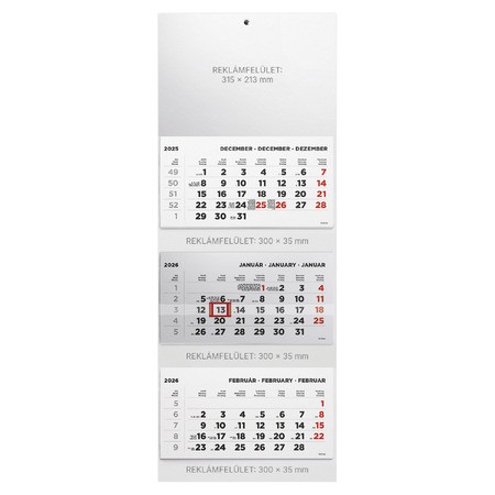 T070, 3 tömbből álló 3 havi speditőr naptár - Üres, nyomtatható fejrésszel