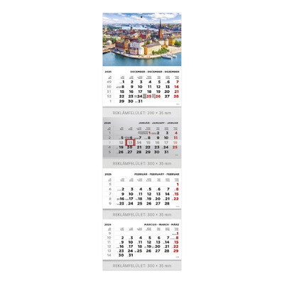 T073, 4 tömbből álló 4 havi speditőr naptár - Város fejrésszel