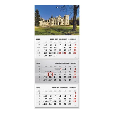 T074, 3 tömbből álló 3 havi speditőr naptár - Kastély fejrésszel