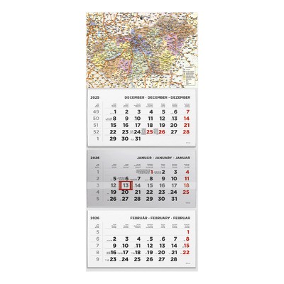 T074, 3 tömbből álló 3 havi speditőr naptár - Magyarország térkép fejrésszel