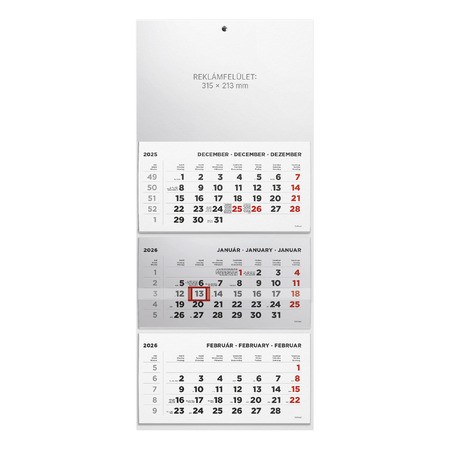 T074, 3 tömbből álló 3 havi speditőr naptár - Üres, nyomtatható fejrésszel