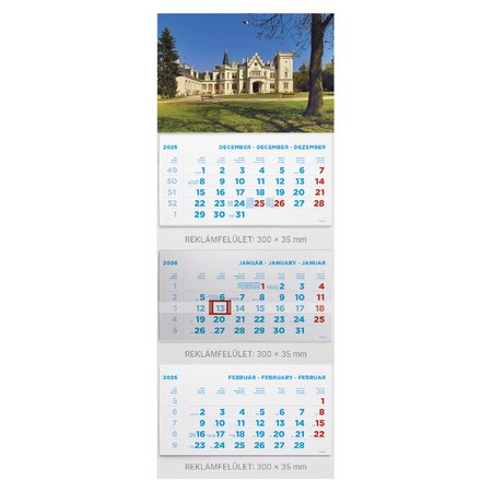 T075, 3 tömbből álló 3 havi speditőr naptár - Kastély fejrésszel