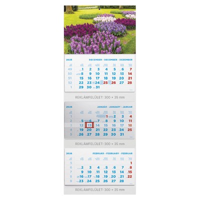T075, 3 tömbből álló 3 havi speditőr naptár - Kert fejrésszel