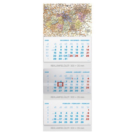 T075, 3 tömbből álló 3 havi speditőr naptár - Magyarország térkép fejrésszel