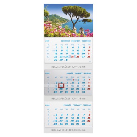 T075, 3 tömbből álló 3 havi speditőr naptár - Táj fejrésszel