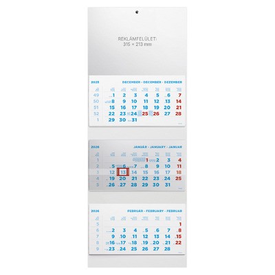 T075, 3 tömbből álló 3 havi speditőr naptár - Üres, nyomtatható fejrésszel