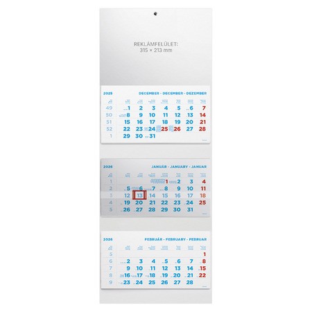 T075, 3 tömbből álló 3 havi speditőr naptár - Üres, nyomtatható fejrésszel