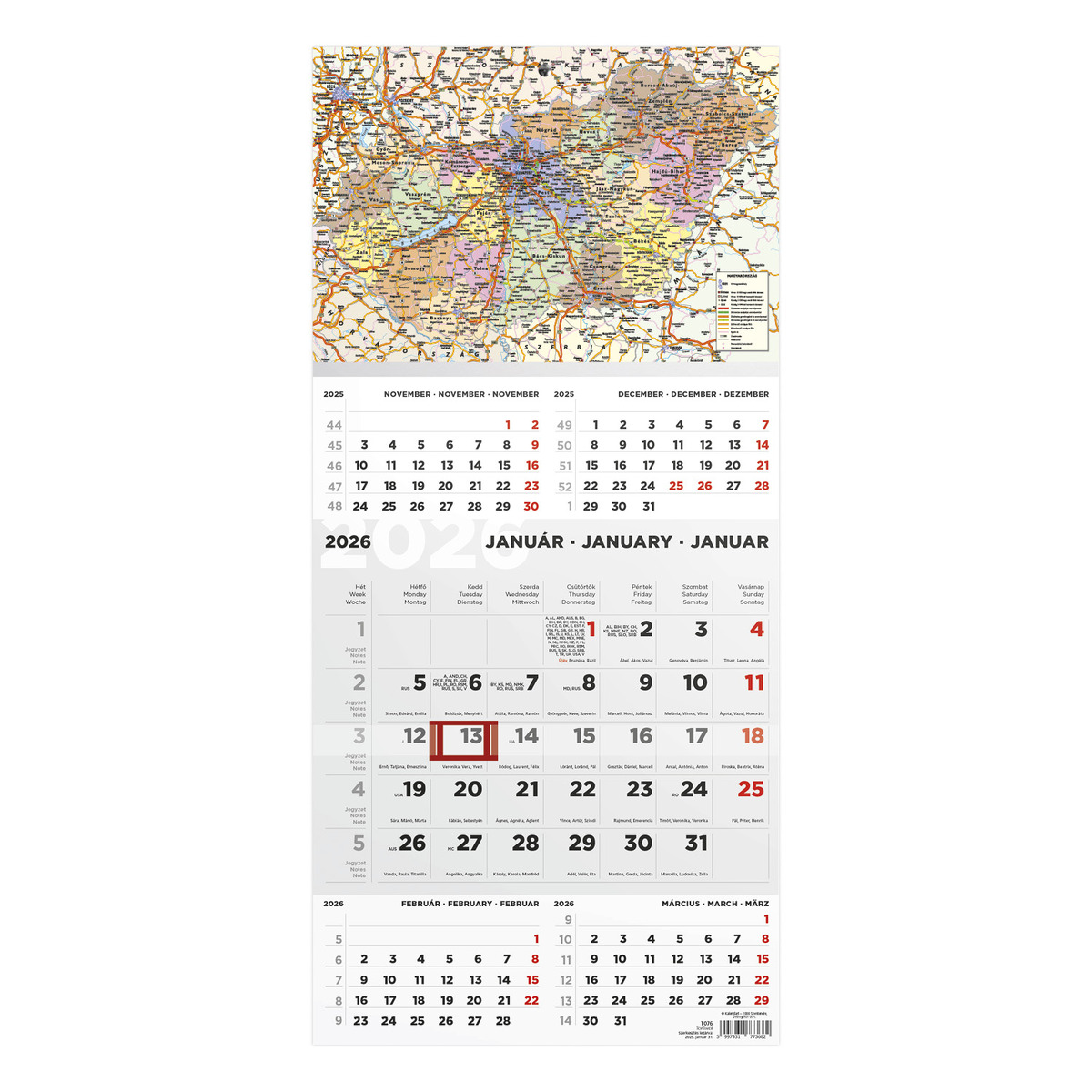 T076, 1 tömbből álló 5 havi speditőr naptár - Magyarország térkép fejrésszel T076, 1 tömbből álló 5 havi speditőr naptár - Magyarország térkép fejrésszel