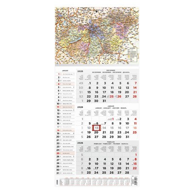 T077, 1 tömbből álló 3 havi speditőr naptár - Magyarország térkép fejrésszel
