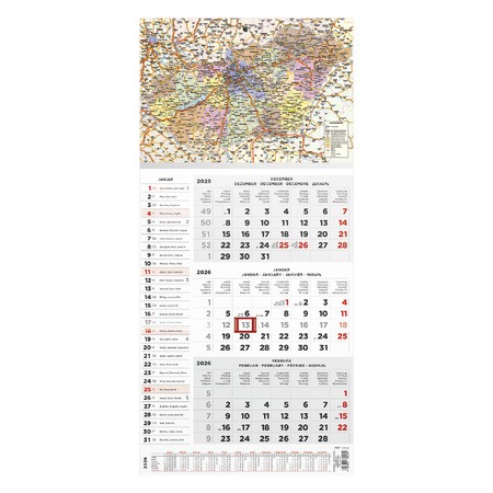 T077, 1 tömbből álló 3 havi speditőr naptár - Magyarország térkép fejrésszel