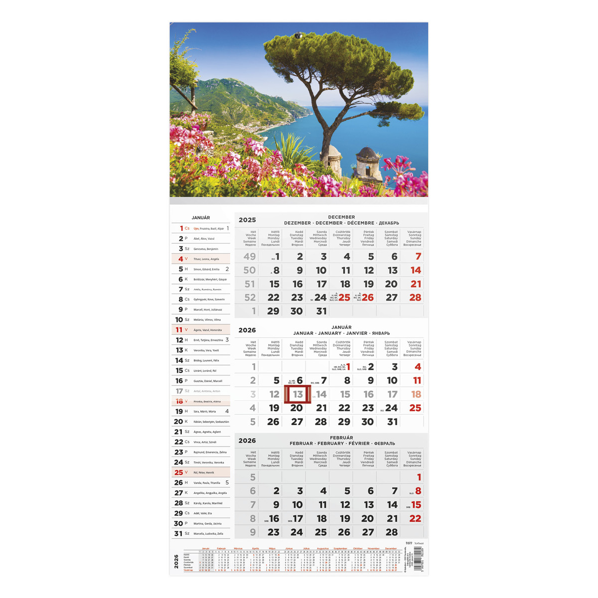 T077, 1 tömbből álló 3 havi speditőr naptár - Táj fejrésszel T077, 1 tömbből álló 3 havi speditőr naptár - Táj fejrésszel