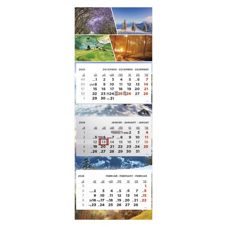 T080, 3 tömbből álló 3 havi speditőr naptár színes hátkartonnal - Évszakok fejrésszel