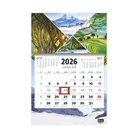 T081, 1 tömbből álló 3 havi speditőr naptár színes hátkartonnal - Évszakok fejrésszel