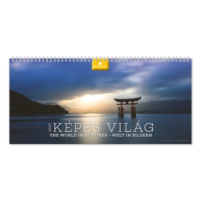 Képes világ, képes fekvő asztali naptár DL, Kék