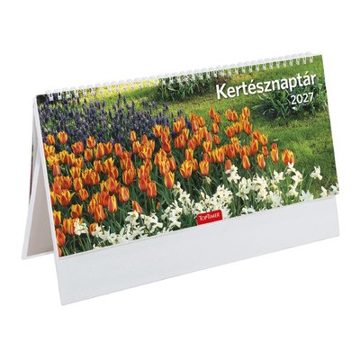Kertész, képes, álló papírtáblás csonkalapos asztali naptár T054, Fehér