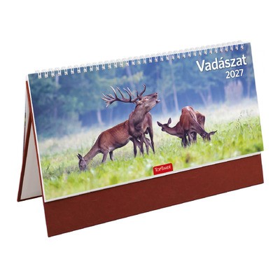 Vadászat, képes, álló csonkalapos asztali naptár T054, Bordó