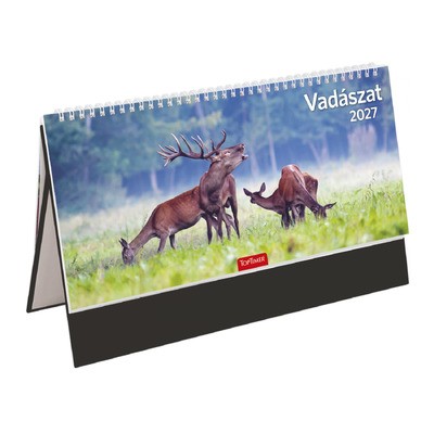 Vadászat, képes, álló csonkalapos asztali naptár T054, Fekete