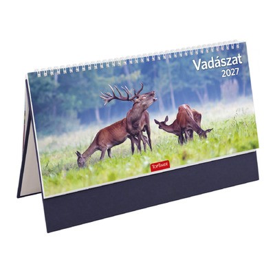Vadászat, képes, álló csonkalapos asztali naptár T054, Kék