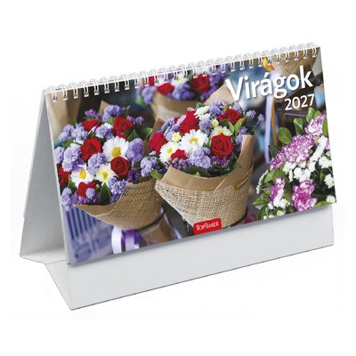 Virágok, képes álló papírtáblás asztali naptár T058