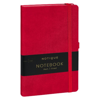 Notique, keménytáblás vonalas notesz, Red, 13x21 cm