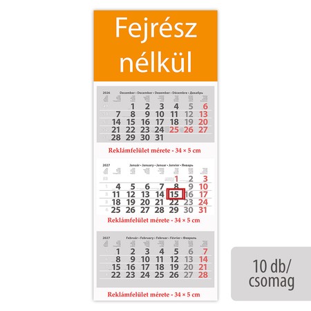 Maxi Classic, 3 tömbös 3 hónapos speditőr naptár - Fejrész nélkül, 10db/csomag