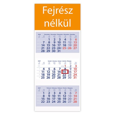 Maxi Club, 3 tömbös 3 hónapos speditőr naptár - Fejrész nélkül