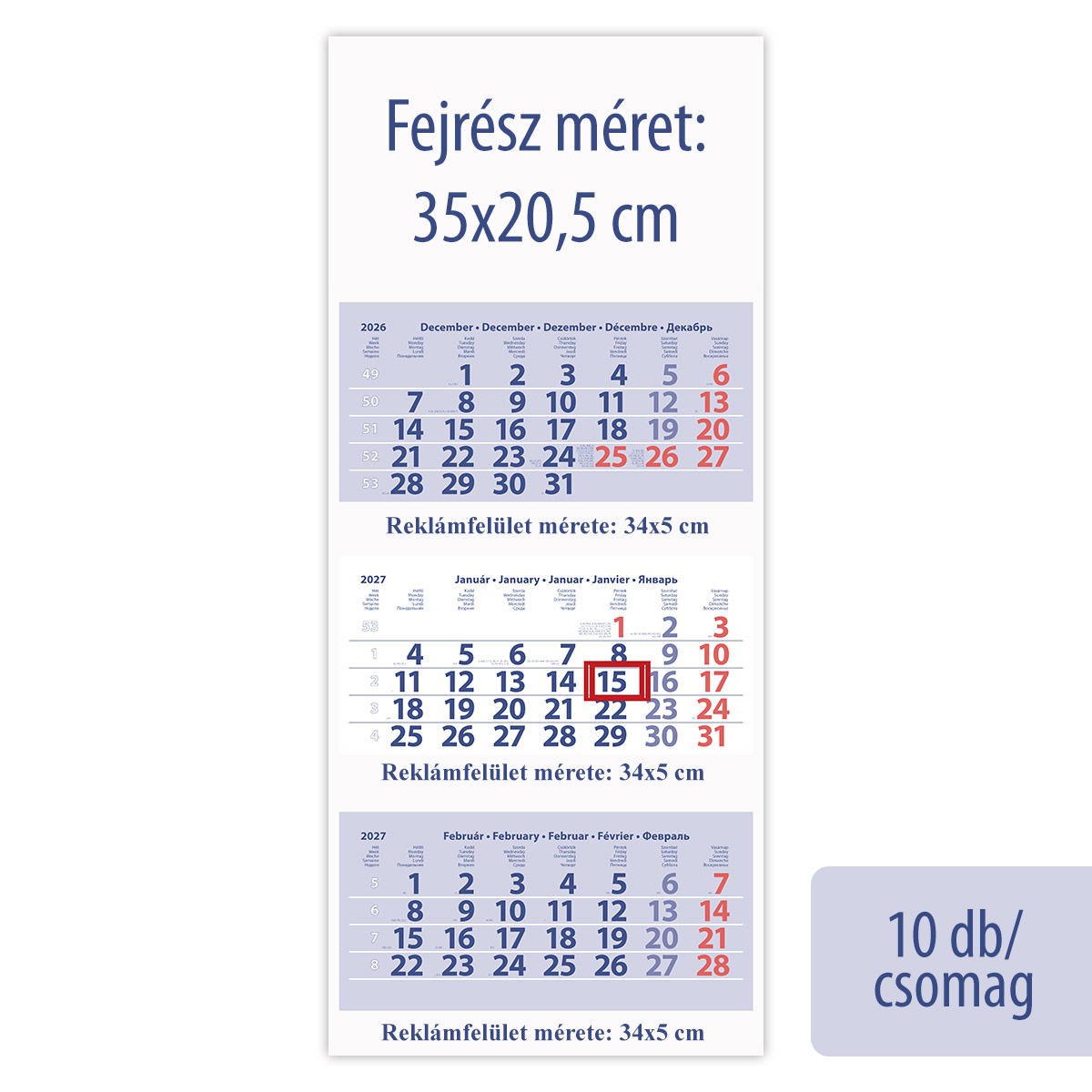 Maxi Club, 3 tömbös 3 hónapos speditőr naptár - Üres, nyomtatható fejrésszel, 10db/csomag Maxi Club, 3 tömbös 3 hónapos speditőr naptár - Üres, nyomtatható fejrésszel, 10db/csomag