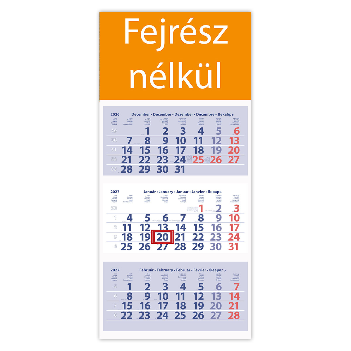 Medium Club, 3 tömbös 3 hónapos speditőr naptár - Fejrész nélkül Medium Club, 3 tömbös 3 hónapos speditőr naptár - Fejrész nélkül