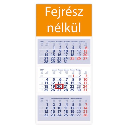 Medium Club, 3 tömbös 3 hónapos speditőr naptár - Fejrész nélkül