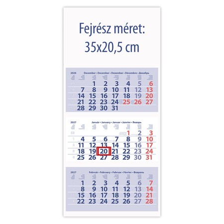 Medium Club, 3 tömbös 3 hónapos speditőr naptár - Üres, nyomtatható fejrésszel