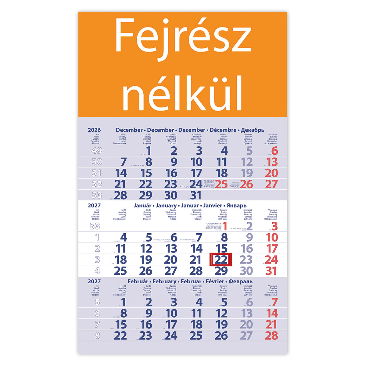 Primus Club, 12 lapos speditőr naptár - Fejrész nélkül Primus Club, 12 lapos speditőr naptár - Fejrész nélkül