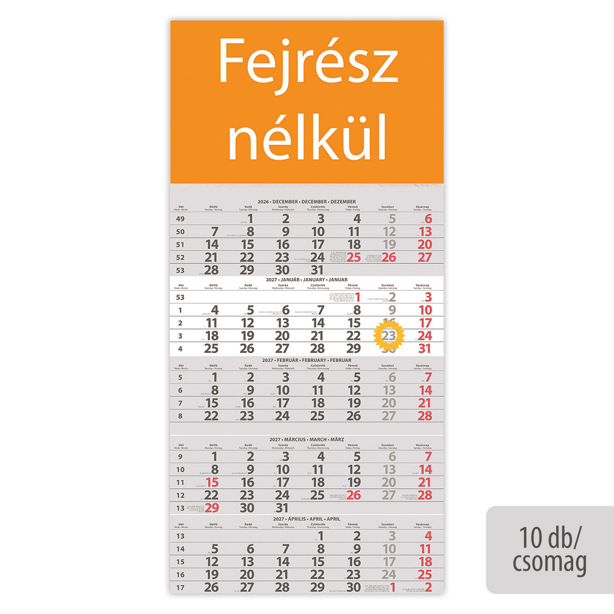 SP15, 12 lapos 5 hónapos speditőr naptár - Fejrész nélkül, 10db/csomag SP15, 12 lapos 5 hónapos speditőr naptár - Fejrész nélkül, 10db/csomag