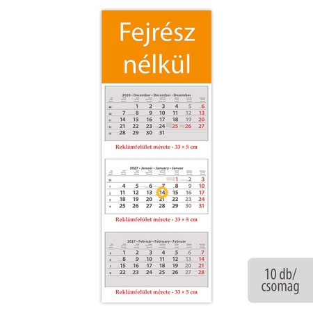 SP3, 3 tömbös 3 hónapos speditőr naptár - Fejrész nélkül, 10db/csomag