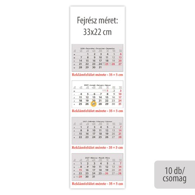 SP4, 4 tömbös 4 hónapos speditőr naptár - Üres, nyomtatható fejrésszel, 10db/csomag
