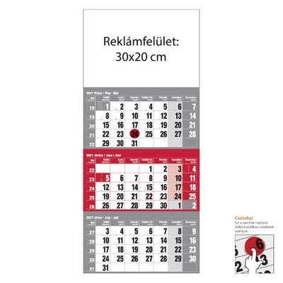 12 lapos Piros speditőr naptár - Üres, nyomtatható fejrésszel