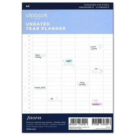 Filofax Clipbook Naptárbetét dátum nélküli Éves A5