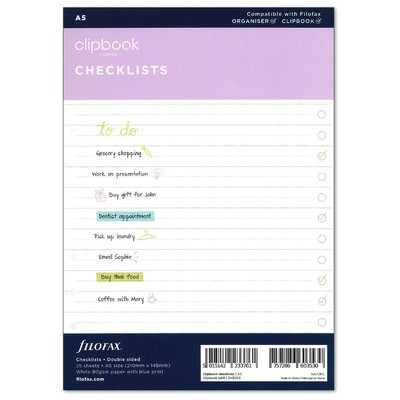 Filofax Clipbook Tennivalók lista csekklista A5