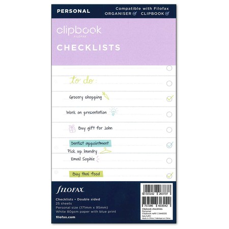 Filofax Clipbook Tennivalók lista csekklista Personal