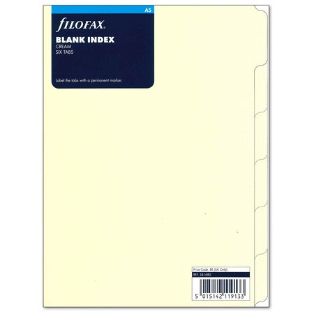 Filofax Elválasztó lapok Bianco 6 regiszter A5 Krém