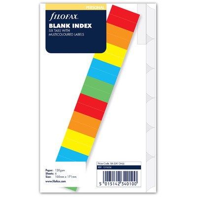 Filofax Elválasztó lapok Bianco színes regiszter címkékkel 6 regiszter Personal Fehér