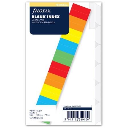 Filofax Elválasztó lapok Bianco színes regiszter címkékkel 6 regiszter Personal Fehér