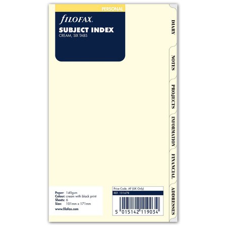 Filofax Elválasztó lapok Feliratozott 6 regiszter Personal Krém