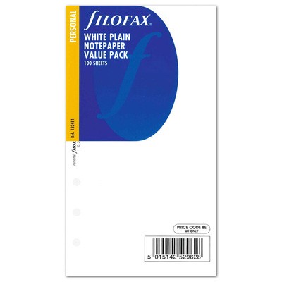Filofax Jegyzetlapok Üres nagy csomag Personal Fehér