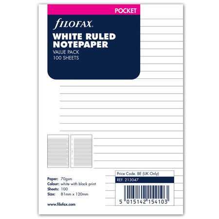 Filofax Jegyzetlapok Vonalas nagy csomag Pocket Fehér