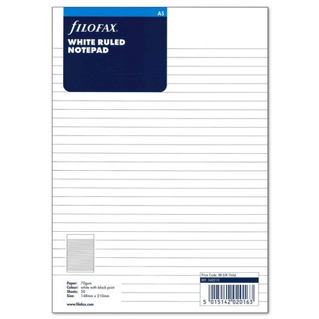 Filofax Jegyzettömb Vonalas Lyukasztott A5 Fehér