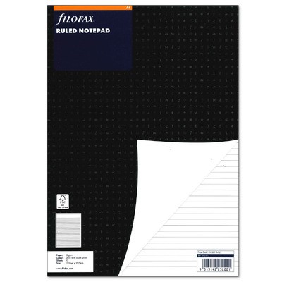 Filofax Jegyzettömb Vonalas Lyukasztott Fekete borító A4 Fehér