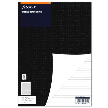 Filofax Jegyzettömb Vonalas Lyukasztott Fekete borító A4 Fehér