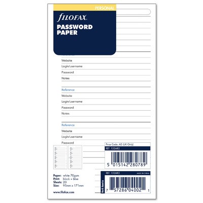 Filofax Jelszó lista Personal Fehér