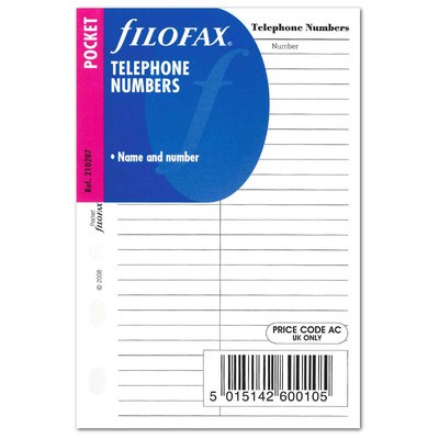 Filofax Kontakt lista (Név / Telefon) Pocket Fehér