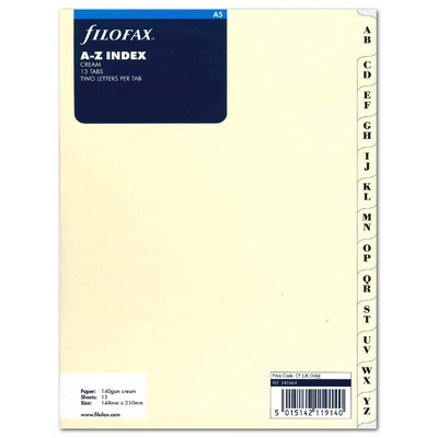 Filofax Kontakt lista regiszter 2 betű / regiszter A5 Krém
